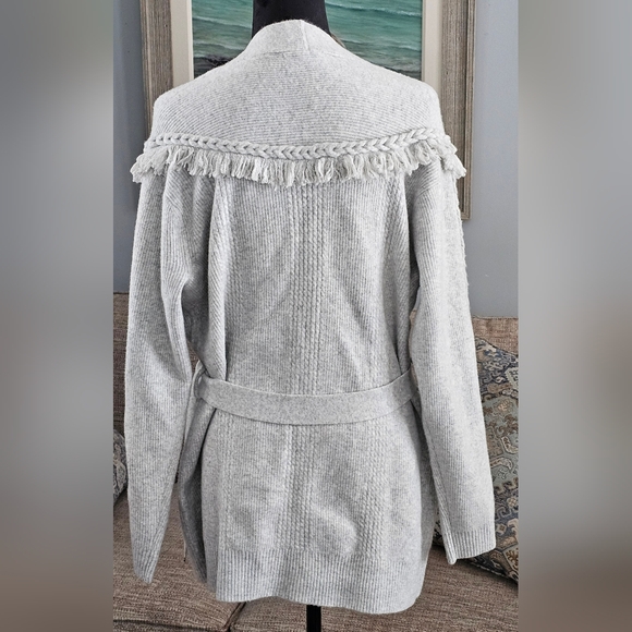 WHBM Fringe Belted Cardigan Sz M - Picture 4 of 9
